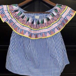 Velzera for Altar'd State Gingham Off The Shoulder Top Boho Festival Sz S